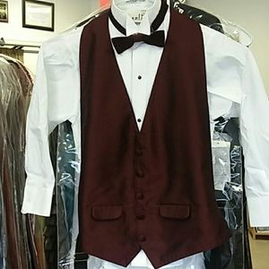 Burgundy Childs backless vest and bow tie set